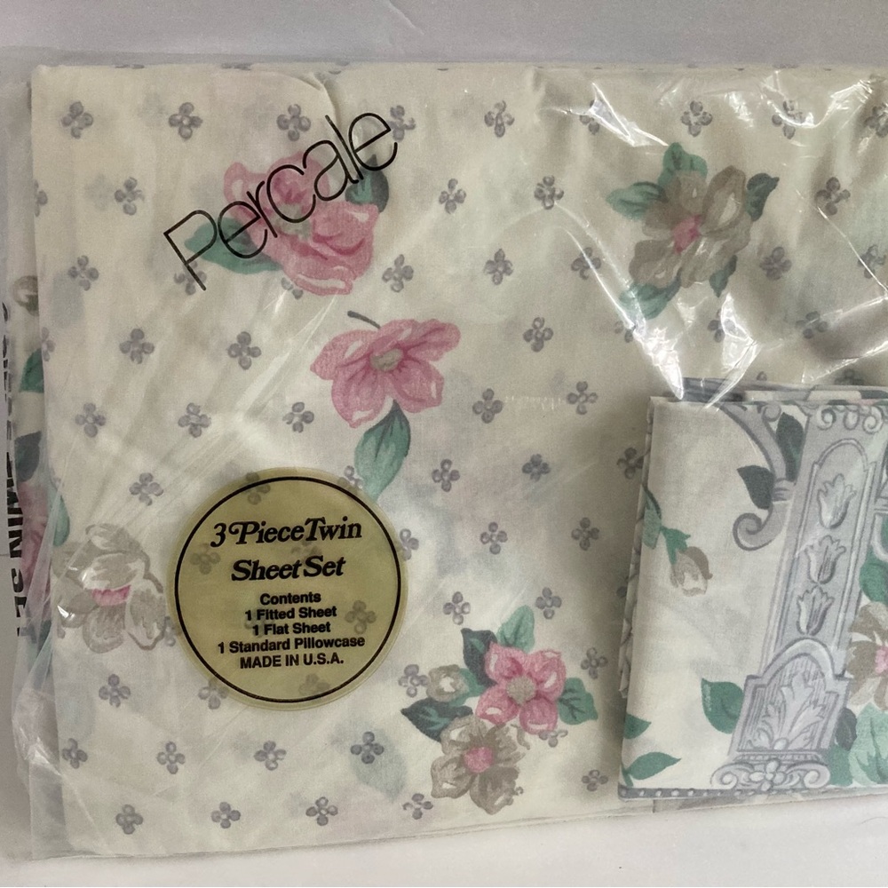 Vintage Cambridge Collection Percale Twin Sheet Set Original Package Cottage - Picture 3 of 6